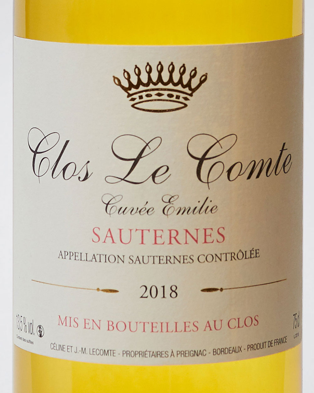 Clos Le Comte Cuvée Emilie Sauternes label